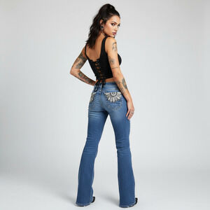 Miss Me Size 30 Blue Chloe Bootcut Jeans with Sunflower Embroidered Pockets